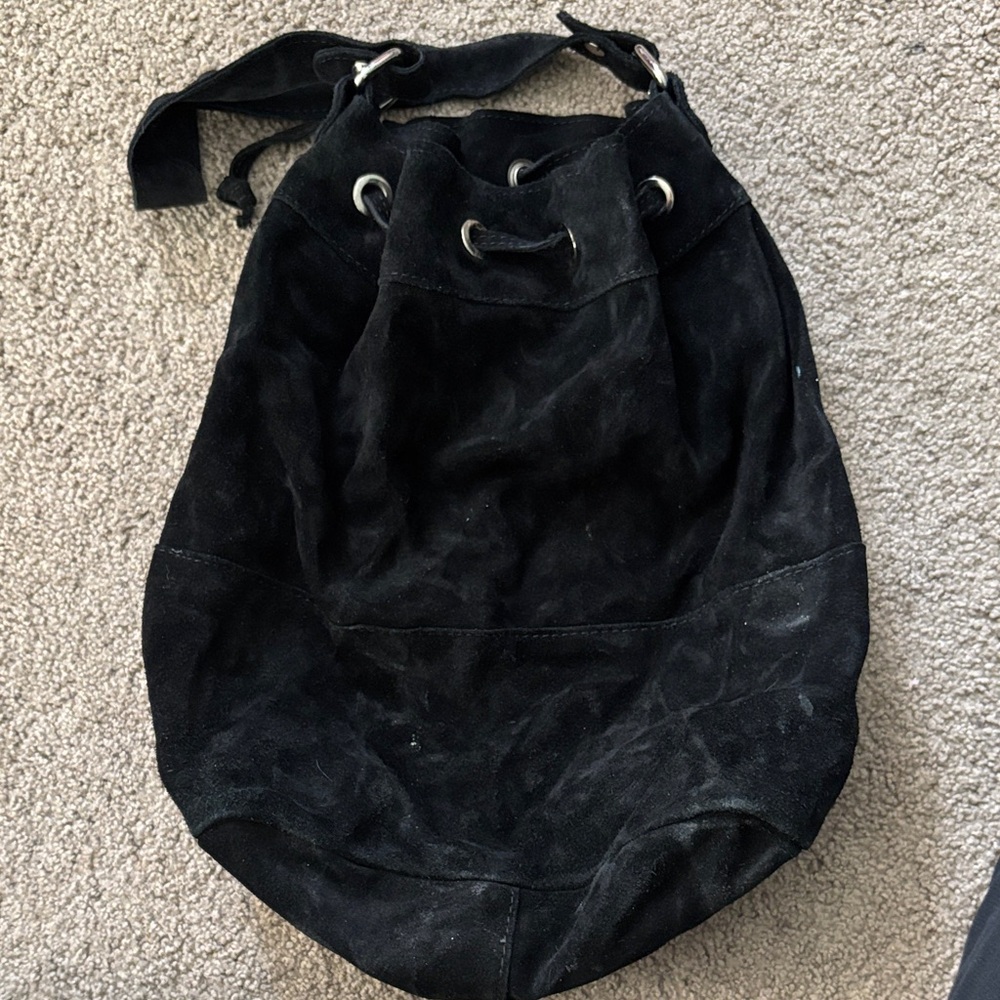 Black Suede Bucket Bag